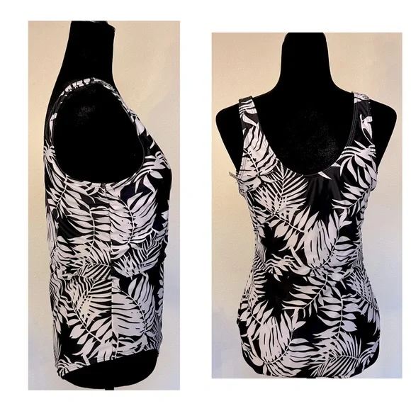SHEIN Black with White Leafy One Piece Swimsuit - Picture 3 of 3